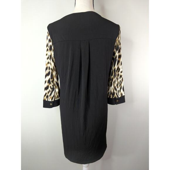 Chicos Brown & Black Leopard Print Button Down Dress Women S Mob Wife Old Money - Picture 10 of 14